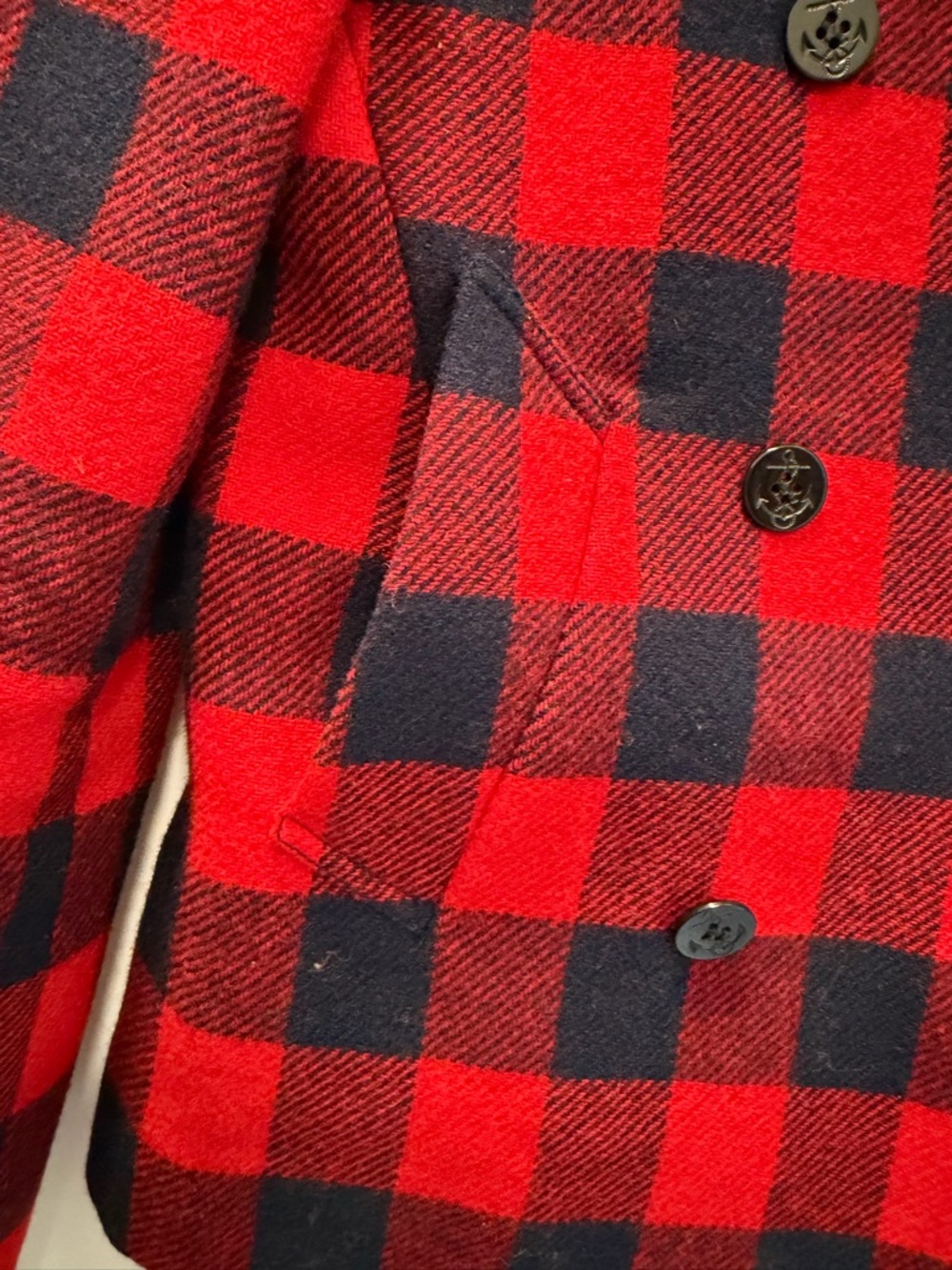 J. Crew Red and Navy Buffalo Check Plaid Pea Coat Size 4 - Picture 4 of 5